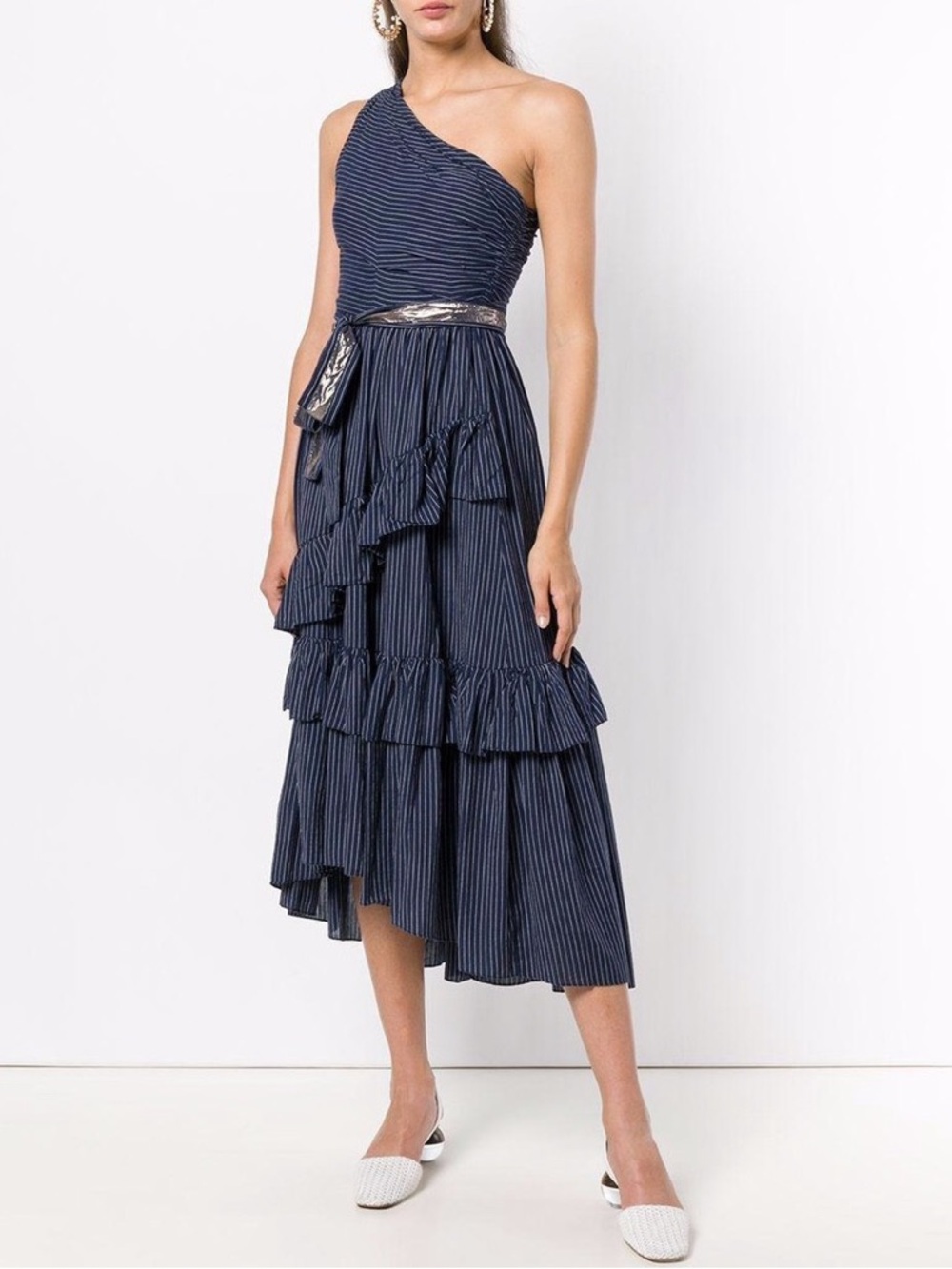 Ulla Johnson Blue Pinstripe One-Shoulder Maxi Dress - Picture 9 of 9